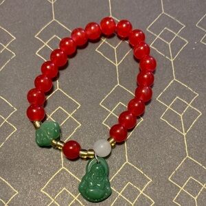 Red Jasper Bracelet with Green jade Buddha Charm